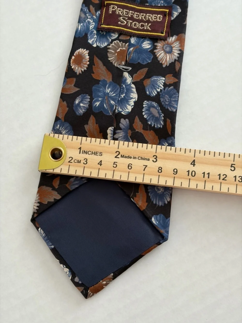 Vintage Floral Silk Tie Made USA Blue Brown Italian Silk Necktie